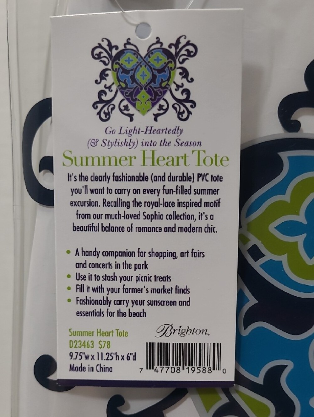 Brighton Clear Tote with Navy Handles and Multicolor Heart Motif - Picture 2 of 4